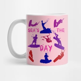 Kitesurfer Silhouette Pattern With Seas The Day Quote Mug